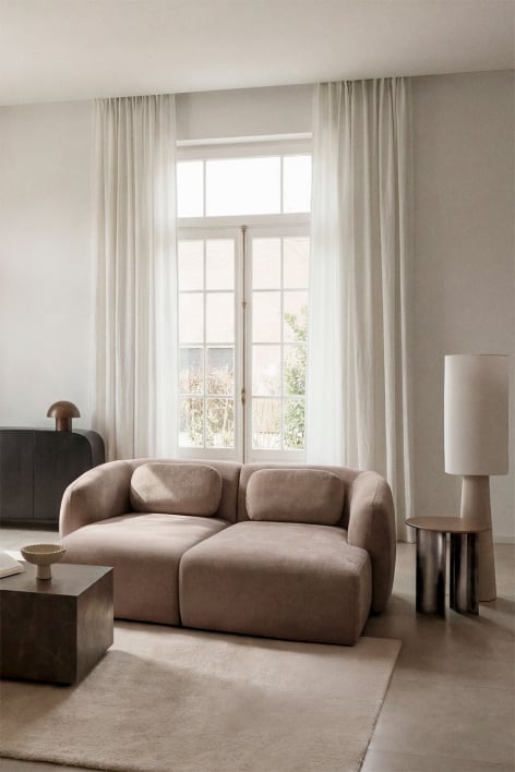 Sofá modular chaise longue de 2 piezas en chenilla Coquette