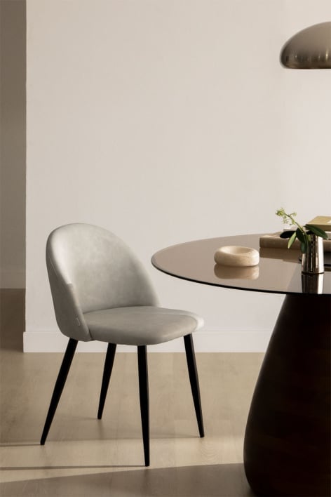 Silla de comedor tapizada en polipiel Kana - Gris Topo Claro