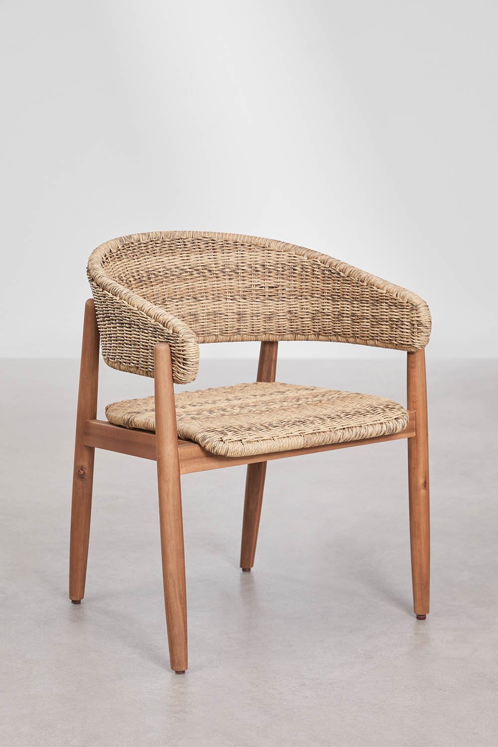 Silla de jardín con reposabrazos en madera de acacia y ratán sintético Ribeira, imagen de galer&iacute;a 1