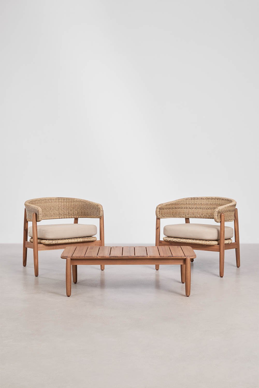 Conjunto de jardín con 2 sillones y mesa de centro en madera de acacia Ribeira, imagen de galer&iacute;a 1