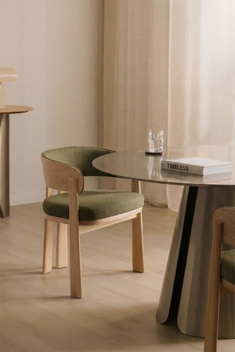 Silla de comedor en madera de roble y tapizada Olea Signature - Chenilla Verde Salvia