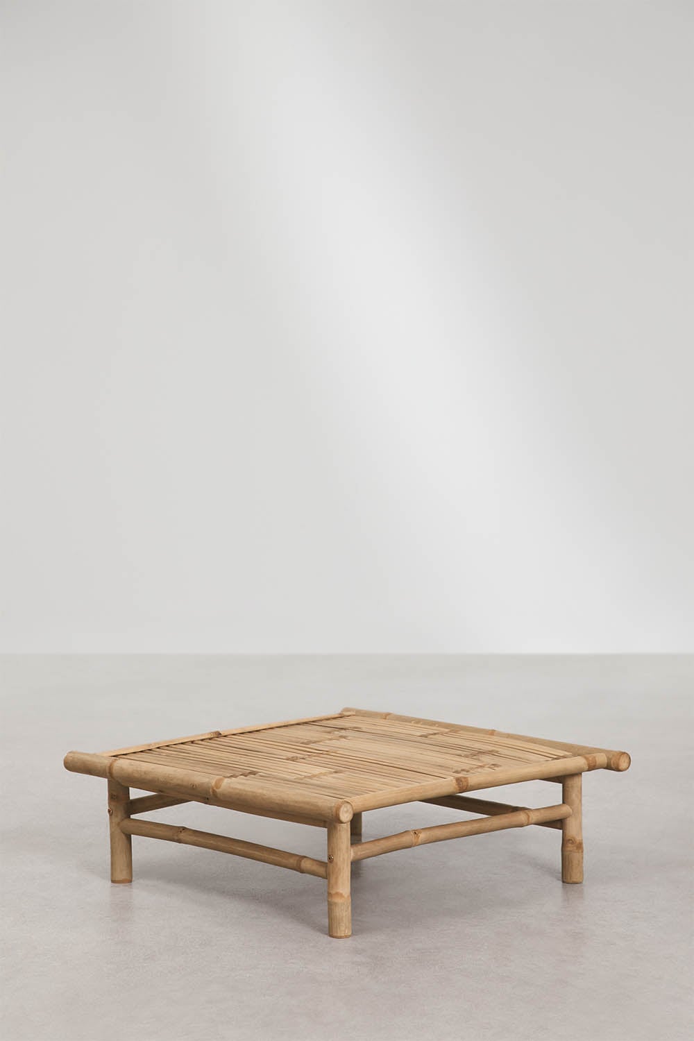 Conjunto de jardín con sofá modular de 3 piezas, puff y mesa de centro cuadrada 75x75 cm en bambú Isendra, imagen de galer&iacute;a 9