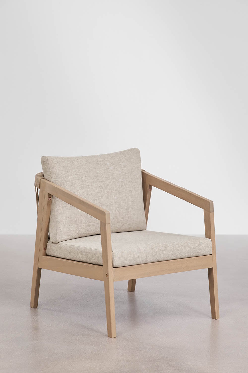 Conjunto de salón con sofá de 3 plazas, 2 sillones y mesa de centro en madera de acacia y cuerda trenzada Kaela, imagen de galer&iacute;a 5