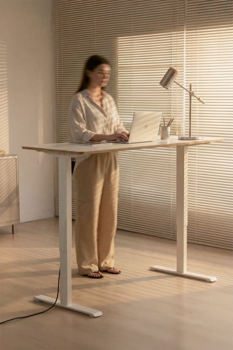 Escritorio elevable eléctrico rectangular con función de memoria en madera y hierro Serpi - Madera Blanca