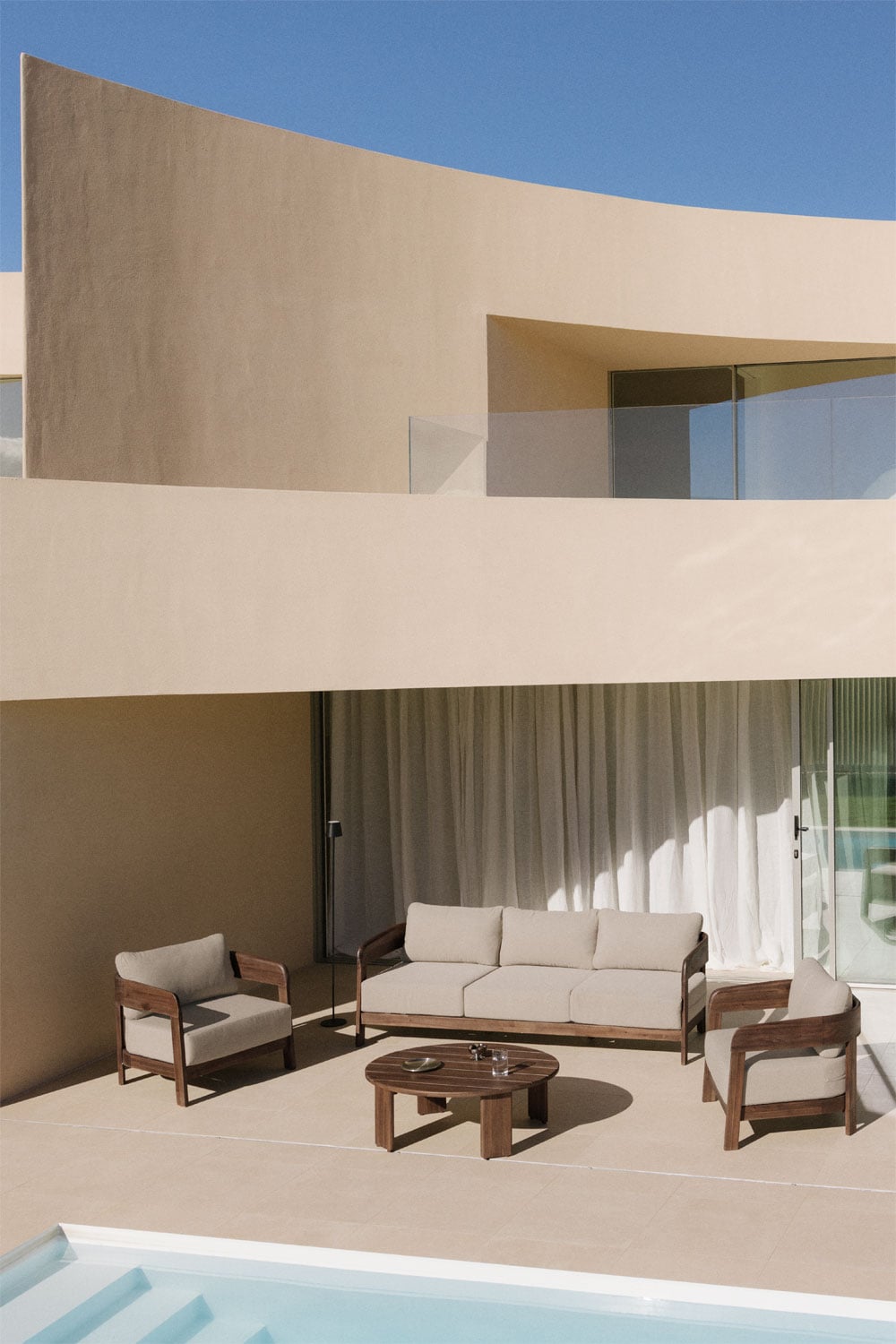 Conjunto de jardín con sofá de 3 plazas, 2 sillones y mesa de centro en madera de acacia Uleno , imagen de galer&iacute;a 1