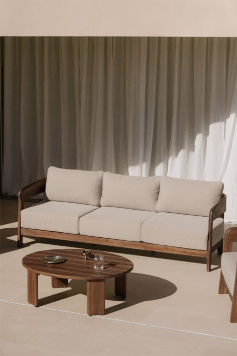 Conjunto de jardín con sofá de 3 plazas y mesa de centro en madera de acacia Uleno