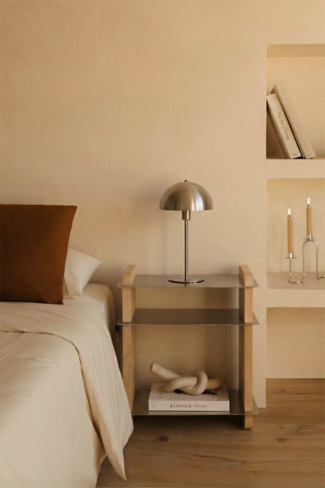 Mesita de noche rectangular 55x40 cm en madera de mango y acero Tokyo