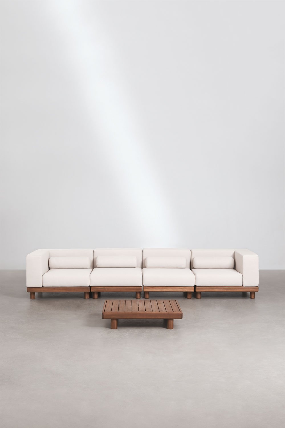 Conjunto de jardín con sofá modular de 4 piezas con 2 módulos esquineros y mesa de centro en acacia Edrien , imagen de galer&iacute;a 3