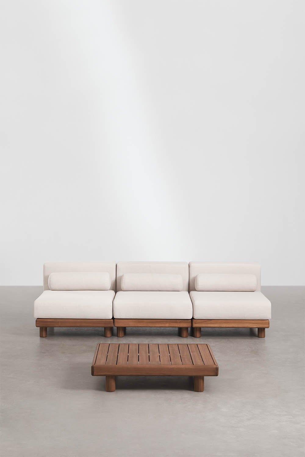 Conjunto de jardín con sofá modular de 3 piezas y mesa de centro en acacia Edrien , imagen de galer&iacute;a 3