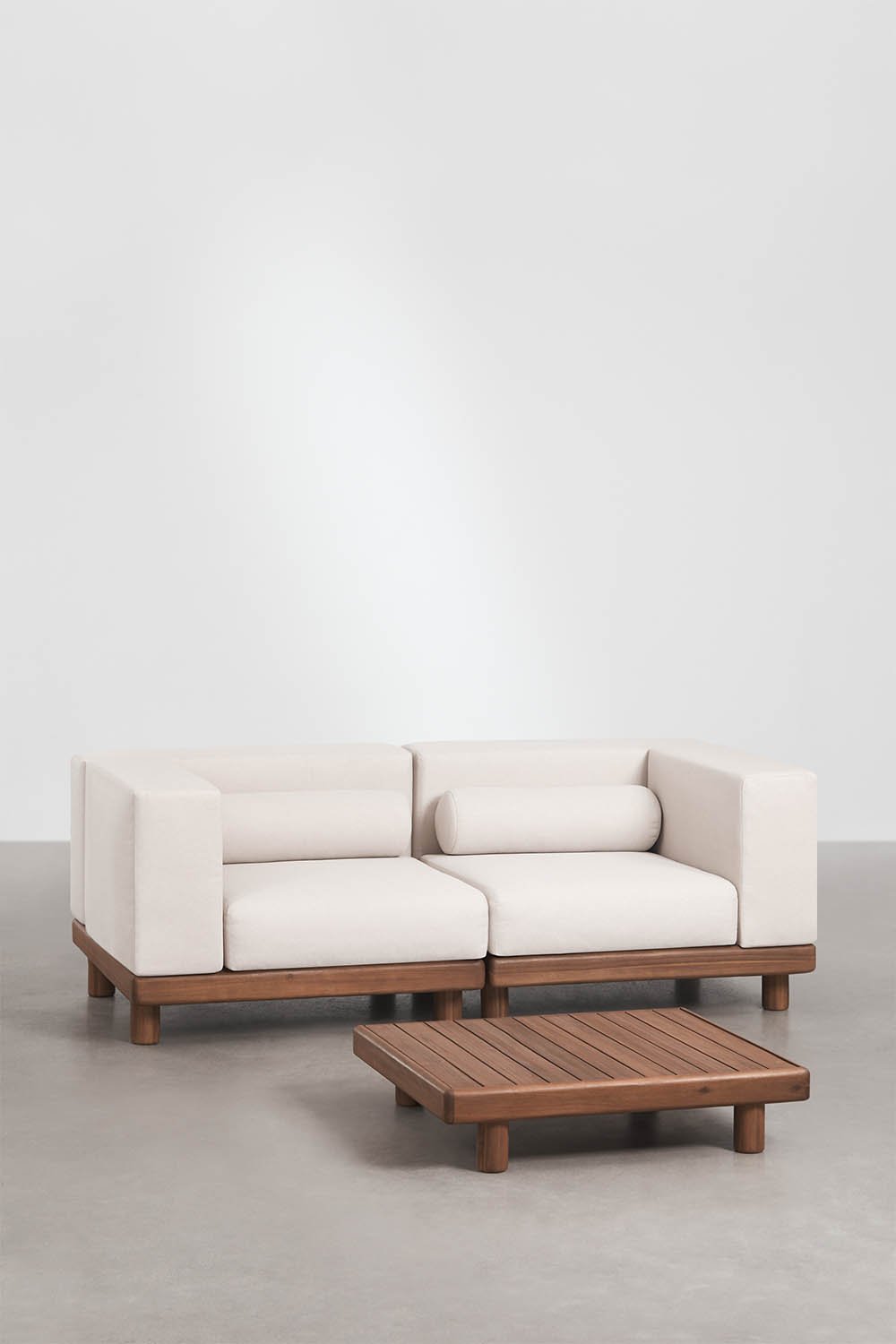 Conjunto de jardín con sofá modular de 2 piezas con 2 módulos esquineros y mesa de centro en acacia Edrien , imagen de galer&iacute;a 1