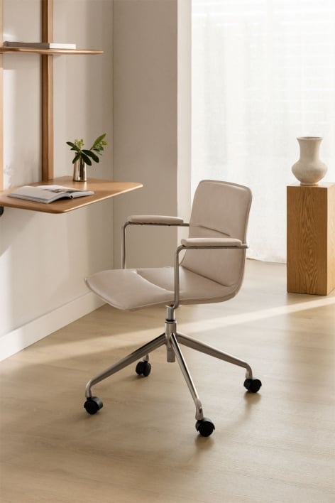 Silla de escritorio con ruedas y reposabrazos Seifert - Polipiel Beige Tapioca