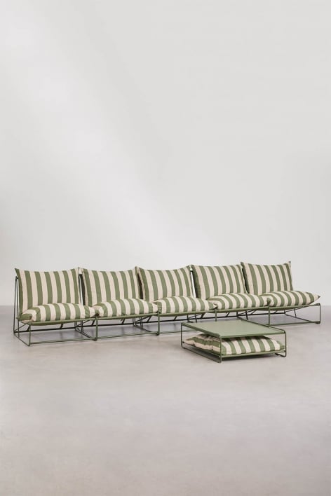 Conjunto de jardín con sofá modular de 5 piezas y mesa auxiliar convertible Amaro