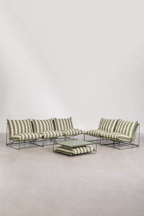 Conjunto de jardín con 2 sofás modulares de 2 y 3 piezas y mesa auxiliar convertible Amaro