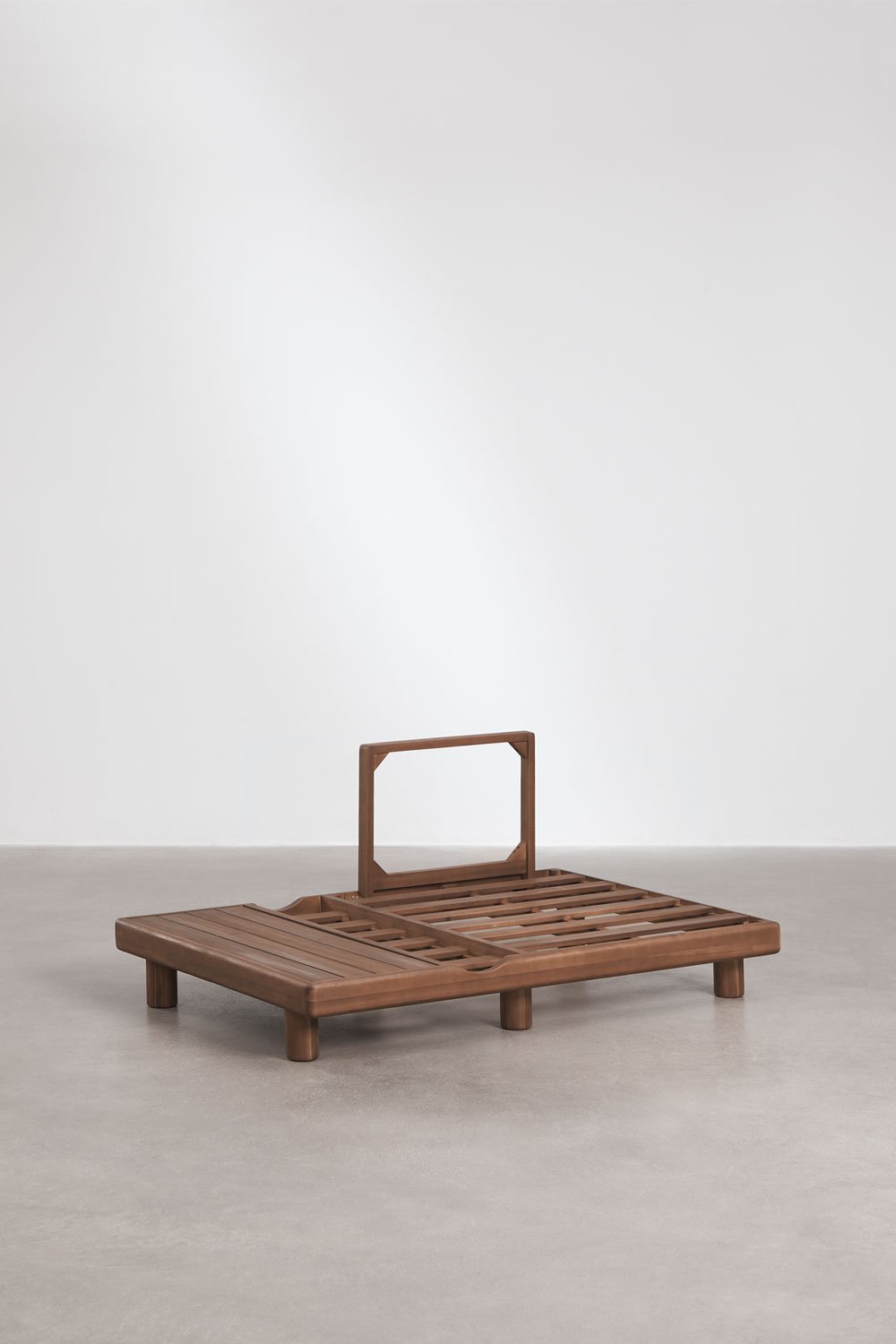 Módulo central con mesa auxiliar para sofá modular de jardín en acacia Edrien, imagen de galer&iacute;a 8