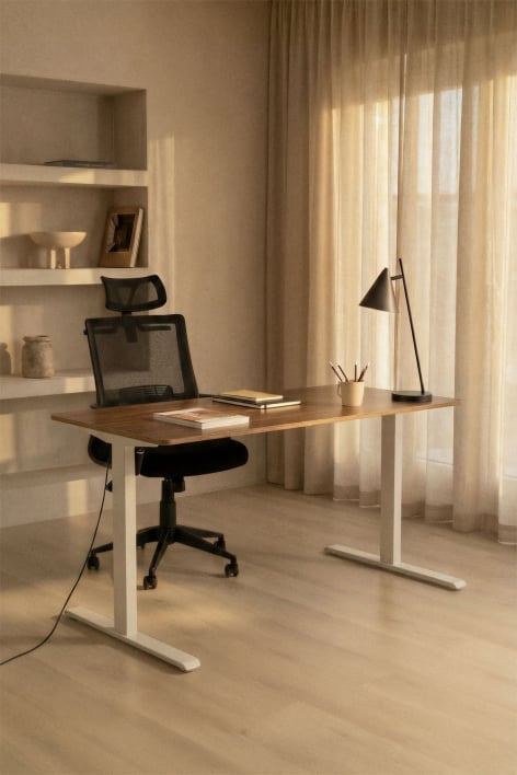 Escritorio elevable eléctrico rectangular con función de memoria en madera y hierro Serpi