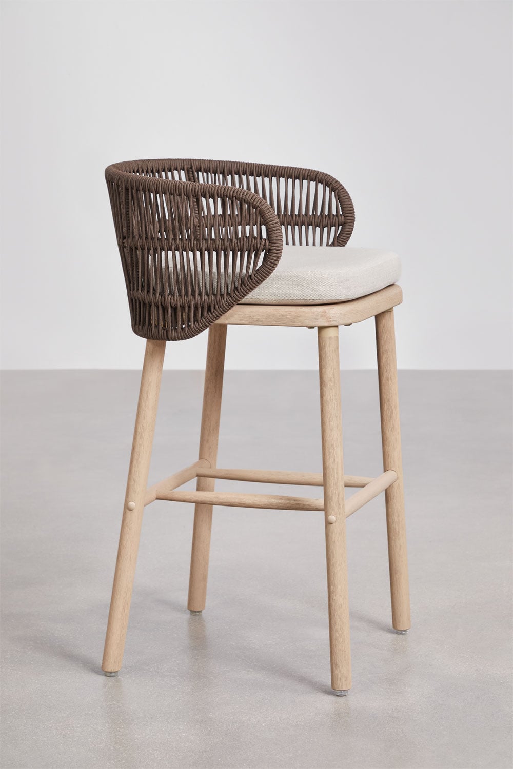 Taburete alto de jardín en madera de acacia y cuerda trenzada Capri, imagen de galer&iacute;a 2