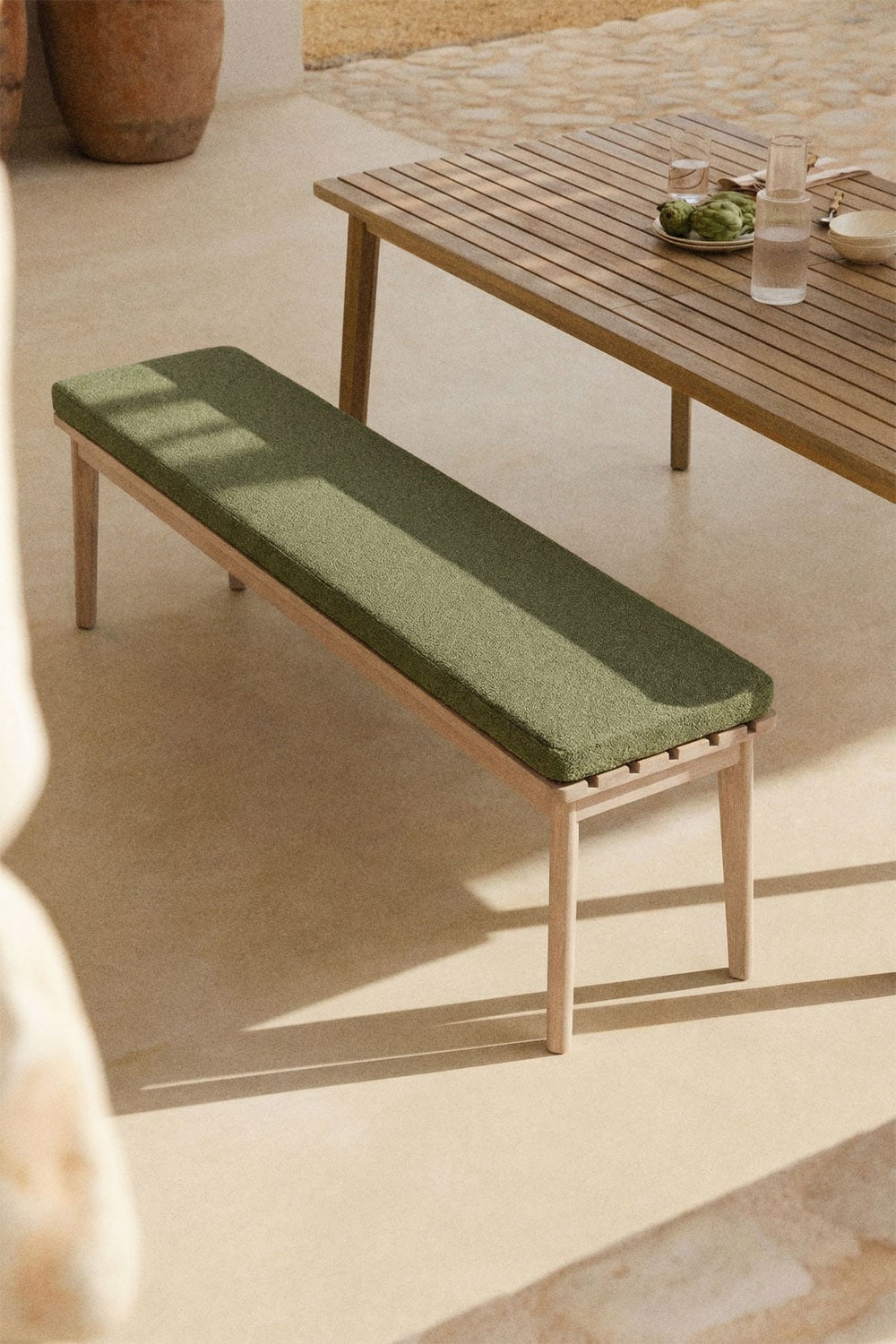 Banco de jardín 160 cm en madera de acacia y tela Kaela, imagen de galer&iacute;a 1