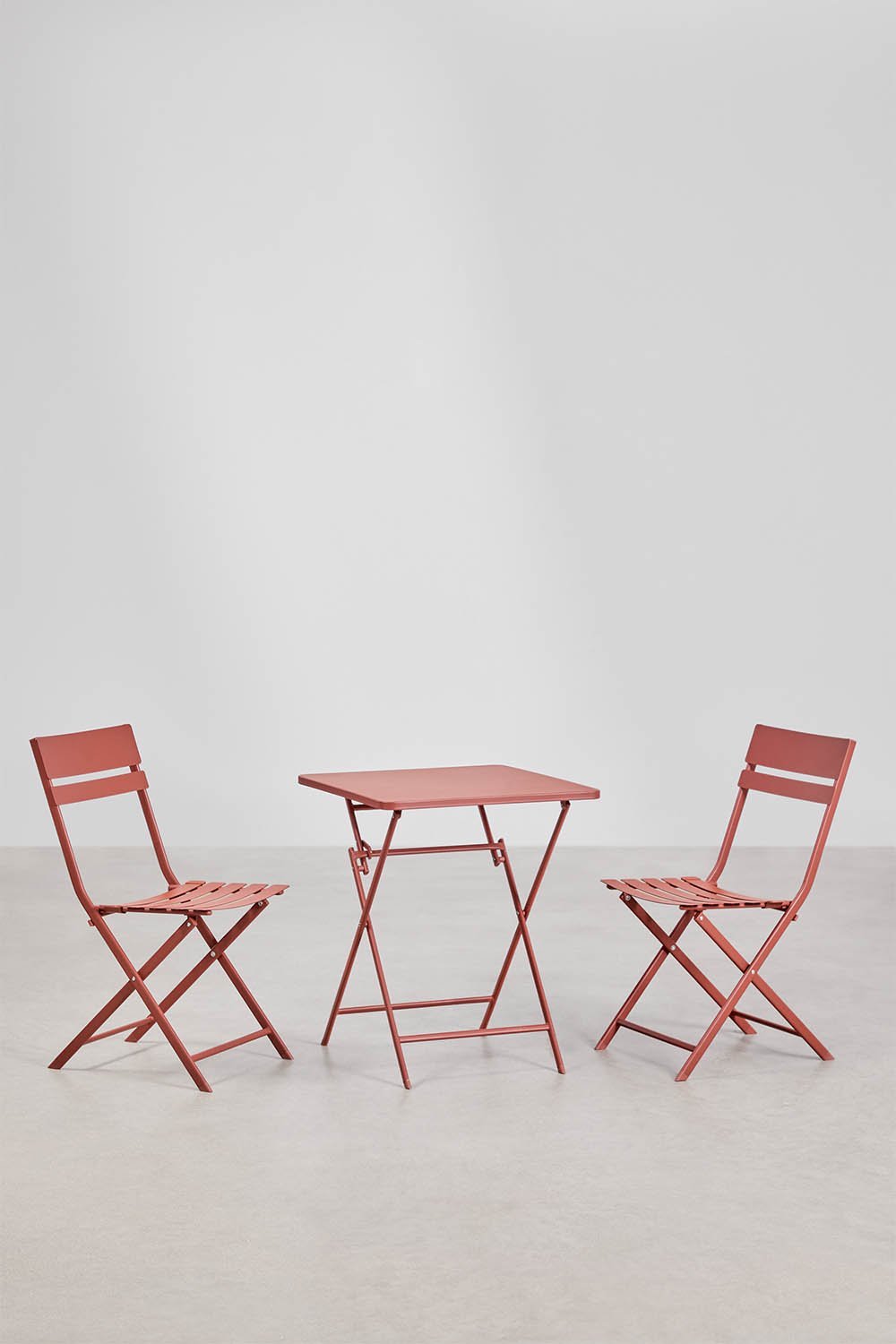 Set de mesa cuadrada 60x60 cm plegable y 2 sillas de comedor en acero Tamarit, imagen de galer&iacute;a 1