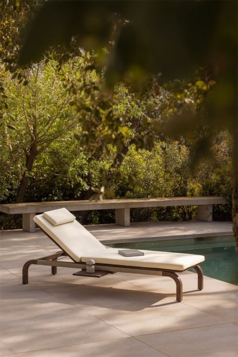 Tumbona reclinable en madera de acacia con cojín Dubai