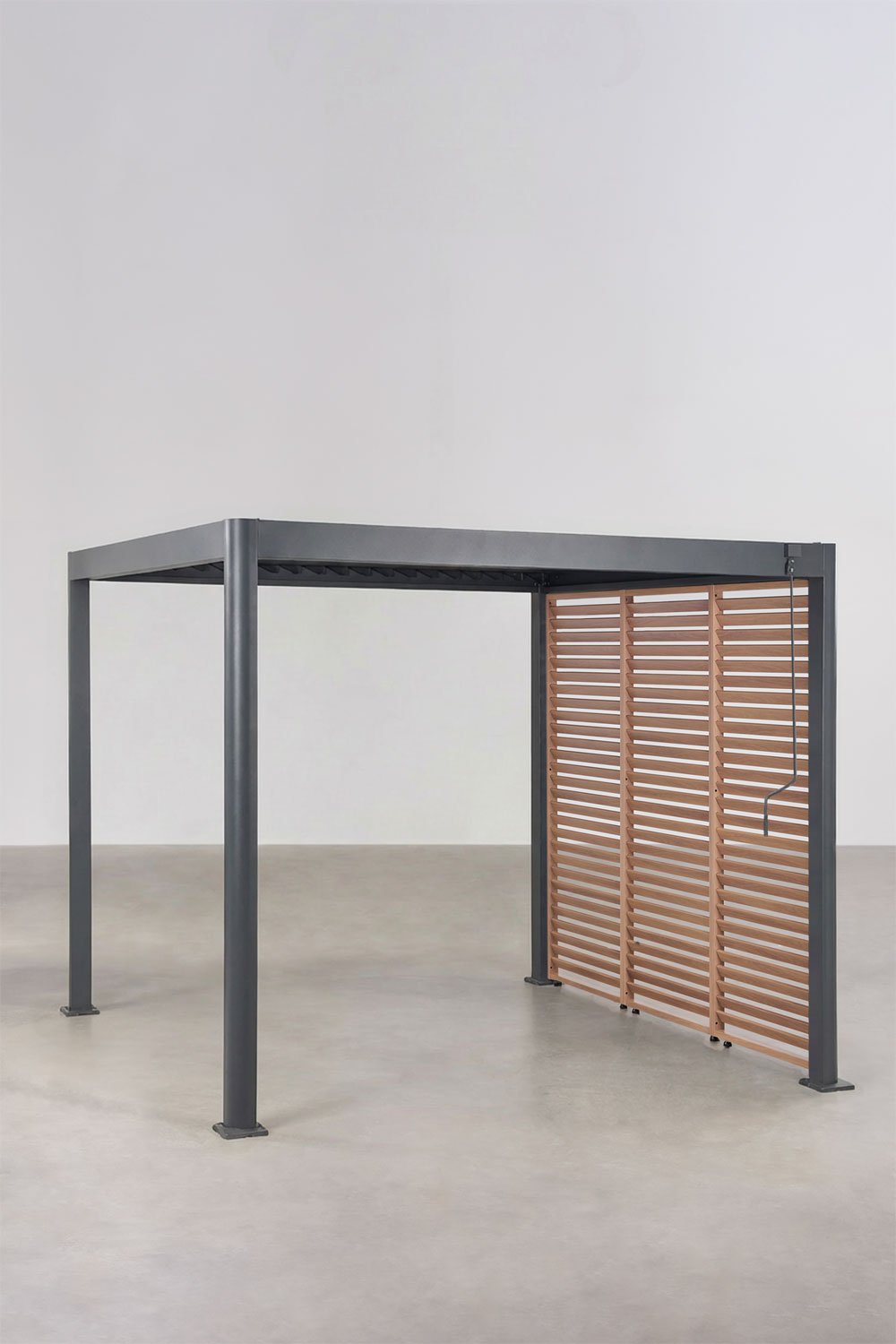 Pérgola bioclimática de lamas con panel lateral en aluminio Druvia, imagen de galer&iacute;a 1