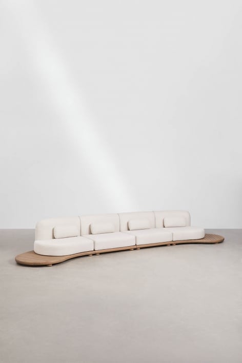 Sofá modular recto de jardín de 4 piezas en madera de acacia Gerard