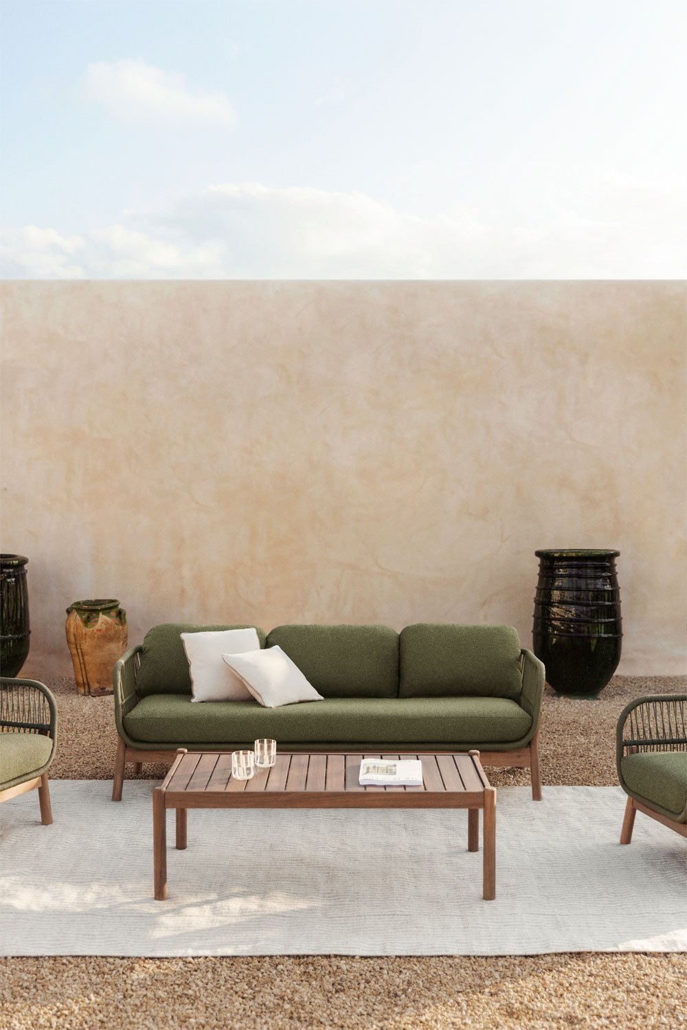 Sofá de jardín de 3 plazas en aluminio y madera de acacia Karvia, imagen de galer&iacute;a 1