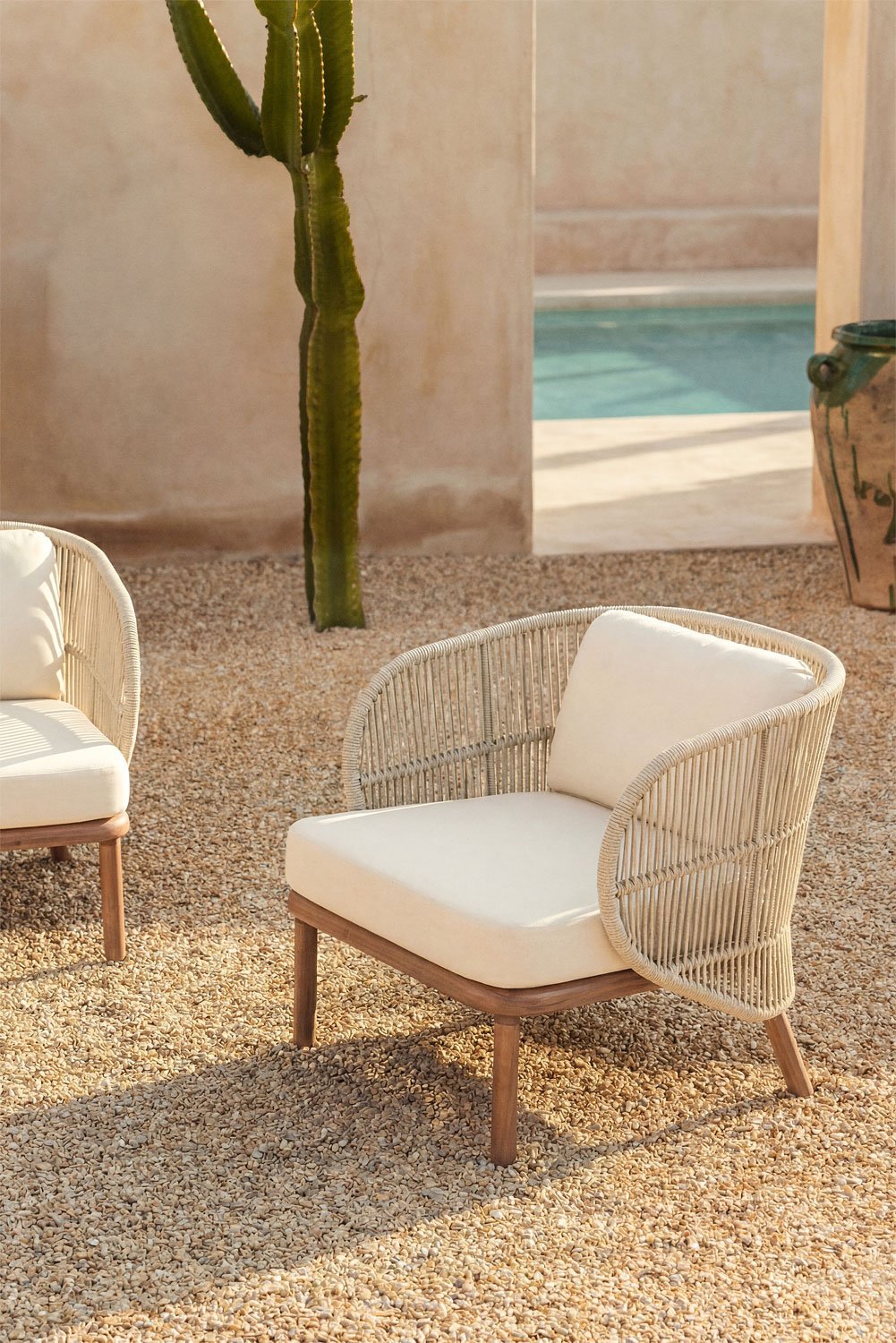 Sillón de jardín en madera de acacia y cuerda trenzada Capri , imagen de galer&iacute;a 1