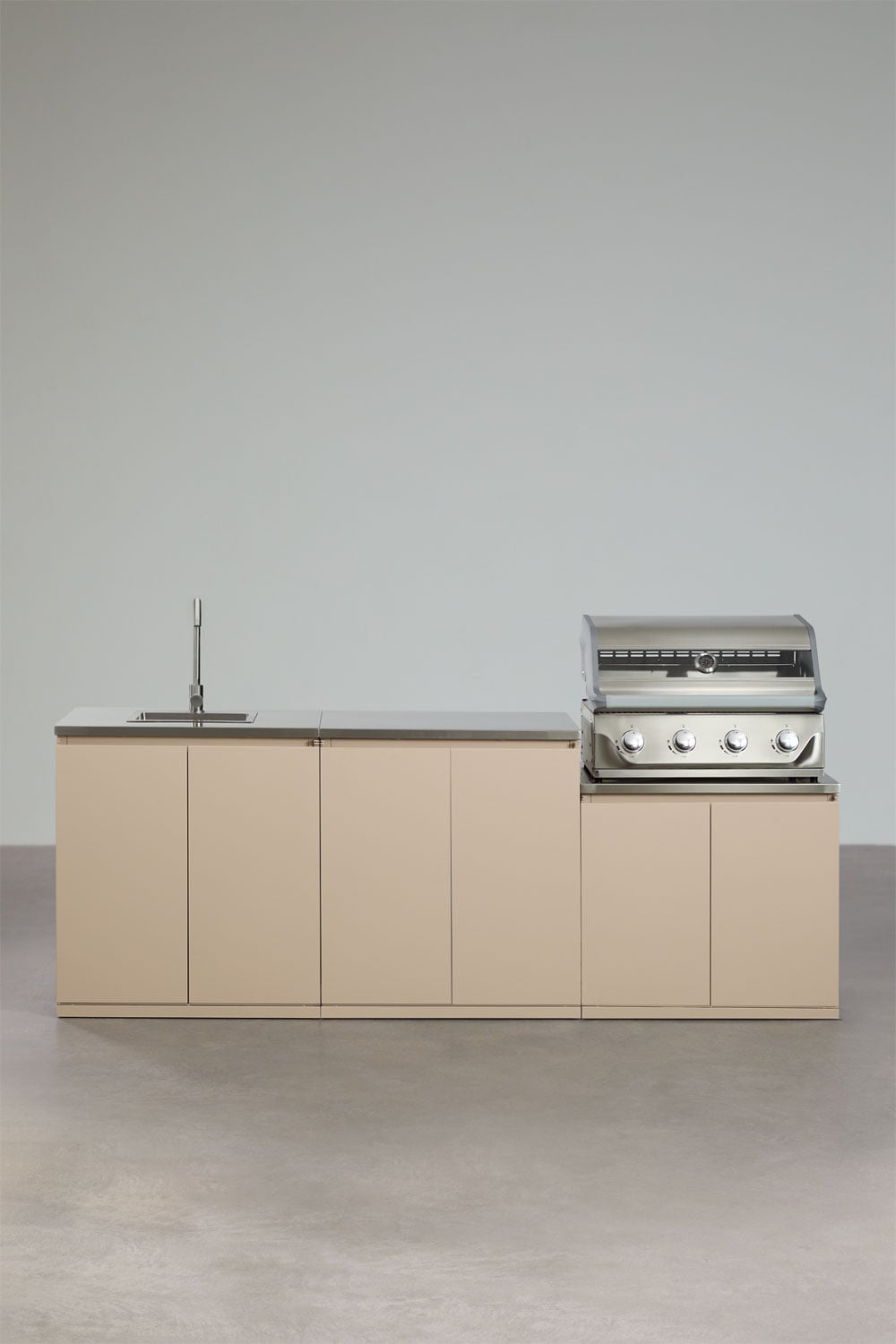 Cocina modular de exterior de 3 piezas con fregadero y barbacoa de gas con 4 quemadores en acero Rivana, imagen de galer&iacute;a 1