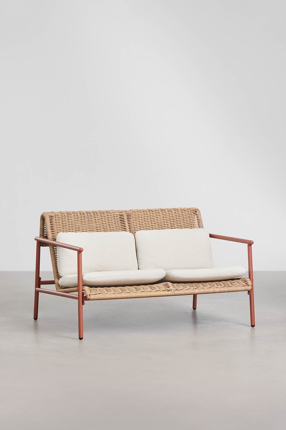 Conjunto de jardín con sofá de 2 plazas, 2 sillones y mesa de centro en aluminio y ratán sintético Duroli, imagen de galer&iacute;a 4