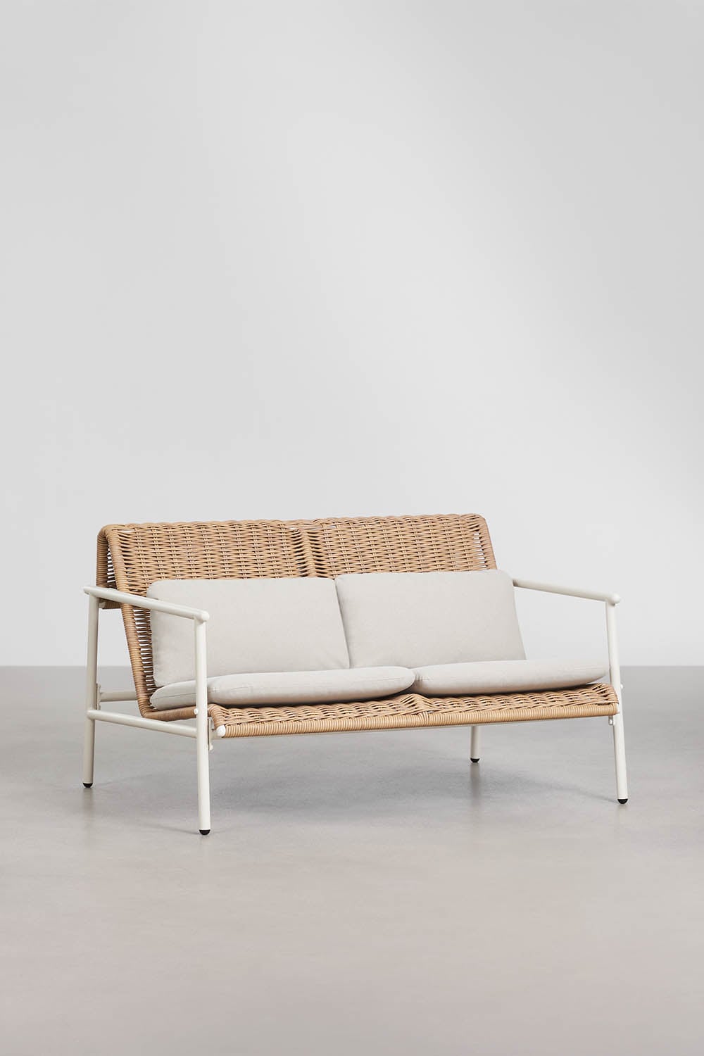 Conjunto de jardín con sofá de 2 plazas, 2 sillones y mesa de centro en aluminio y ratán sintético Duroli, imagen de galer&iacute;a 2