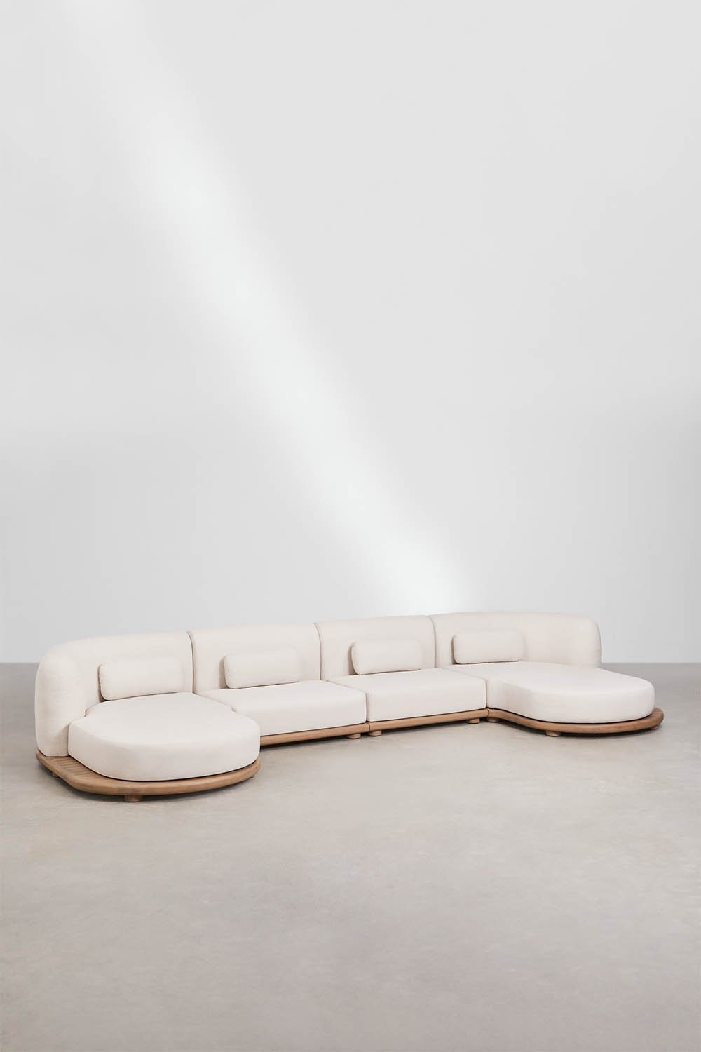 Sofá modular chaise longue de jardín de 4 piezas en madera de acacia Gerard , imagen de galer&iacute;a 1