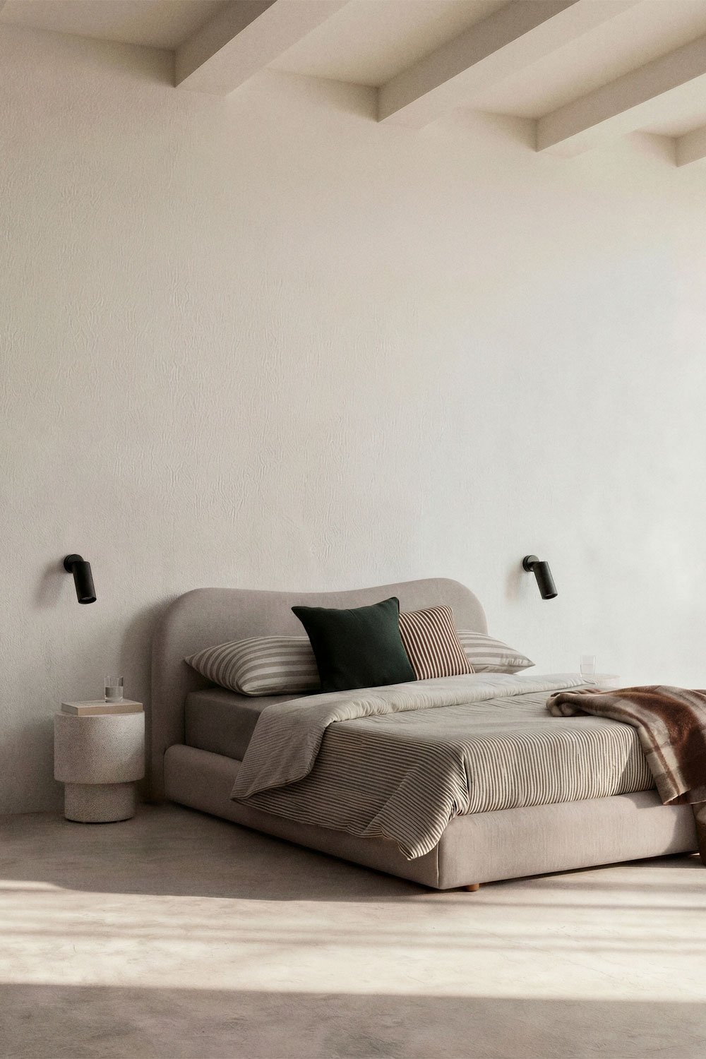 Cama para colchón 150x190cm con canapé abatible en tela beige crema Winselet, imagen de galer&iacute;a 1