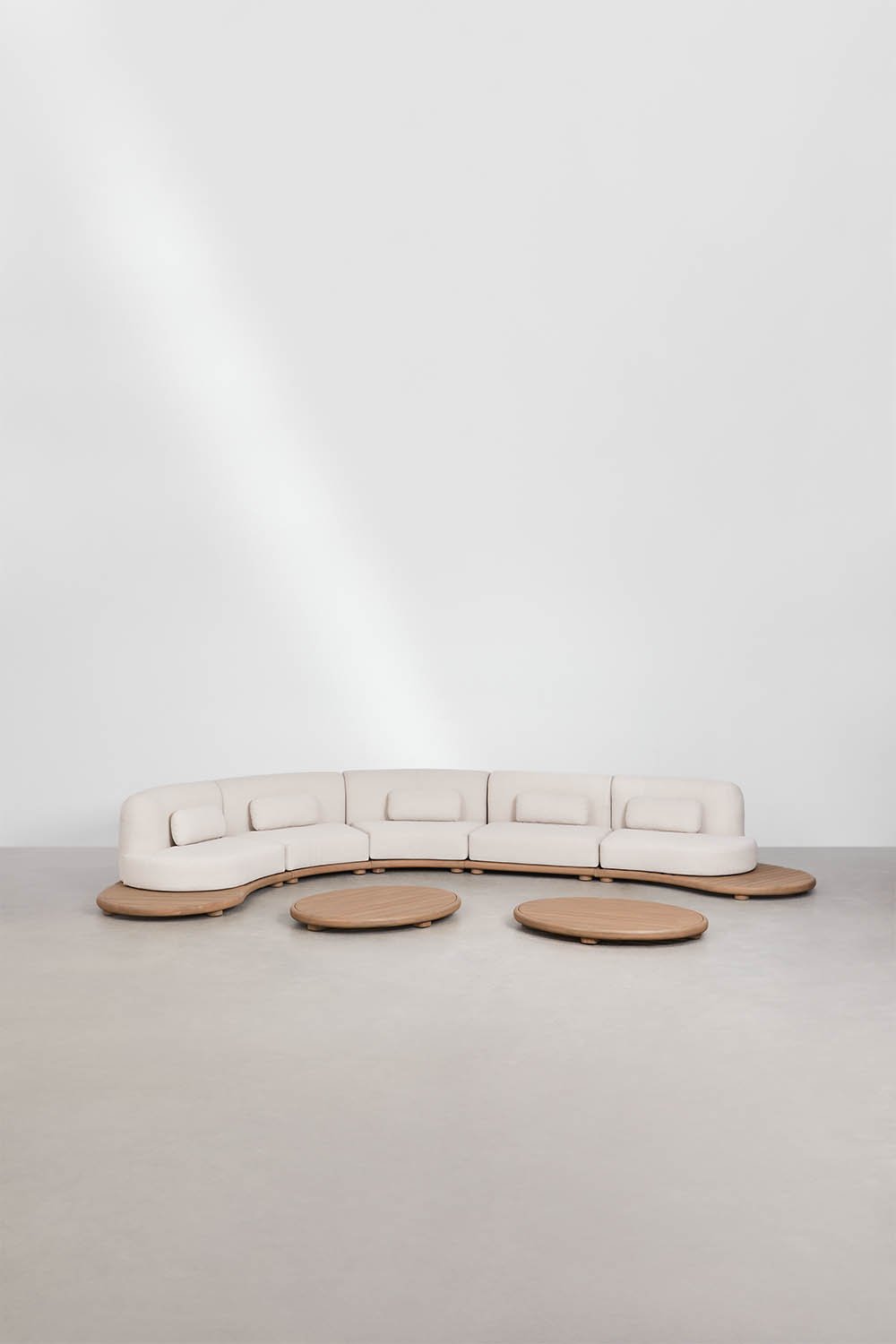 Conjunto de jardín con sofá modular de 5 piezas y 2 mesas de centro en madera de acacia Gerard, imagen de galer&iacute;a 3