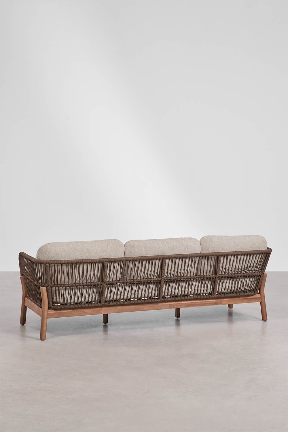 Conjunto de jardín con sofá de 3 plazas y mesa de centro rectangular 120x60 cm en madera de acacia y cuerda trenzada Karvia     , imagen de galer&iacute;a 5