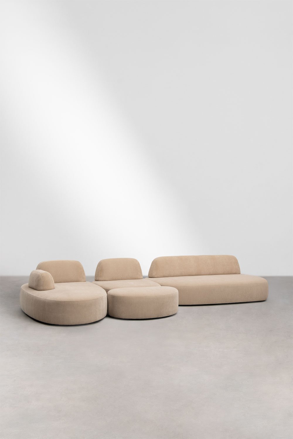 Sofá modular chaise longue izquierdo de 3 piezas con módulo esquinero y puff tapizado Giorgia , imagen de galer&iacute;a 3