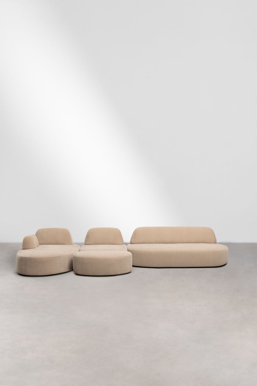 Sofá modular chaise longue izquierdo de 3 piezas con módulo esquinero y puff tapizado Giorgia , imagen de galer&iacute;a 5