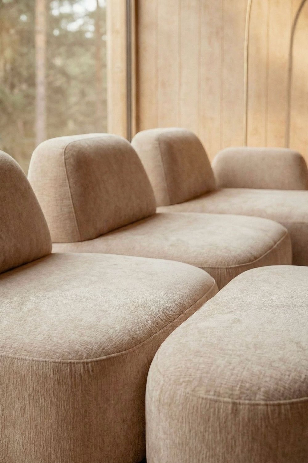 Sofá modular chaise longue derecho de 3 piezas y puff tapizado Giorgia, imagen de galer&iacute;a 2