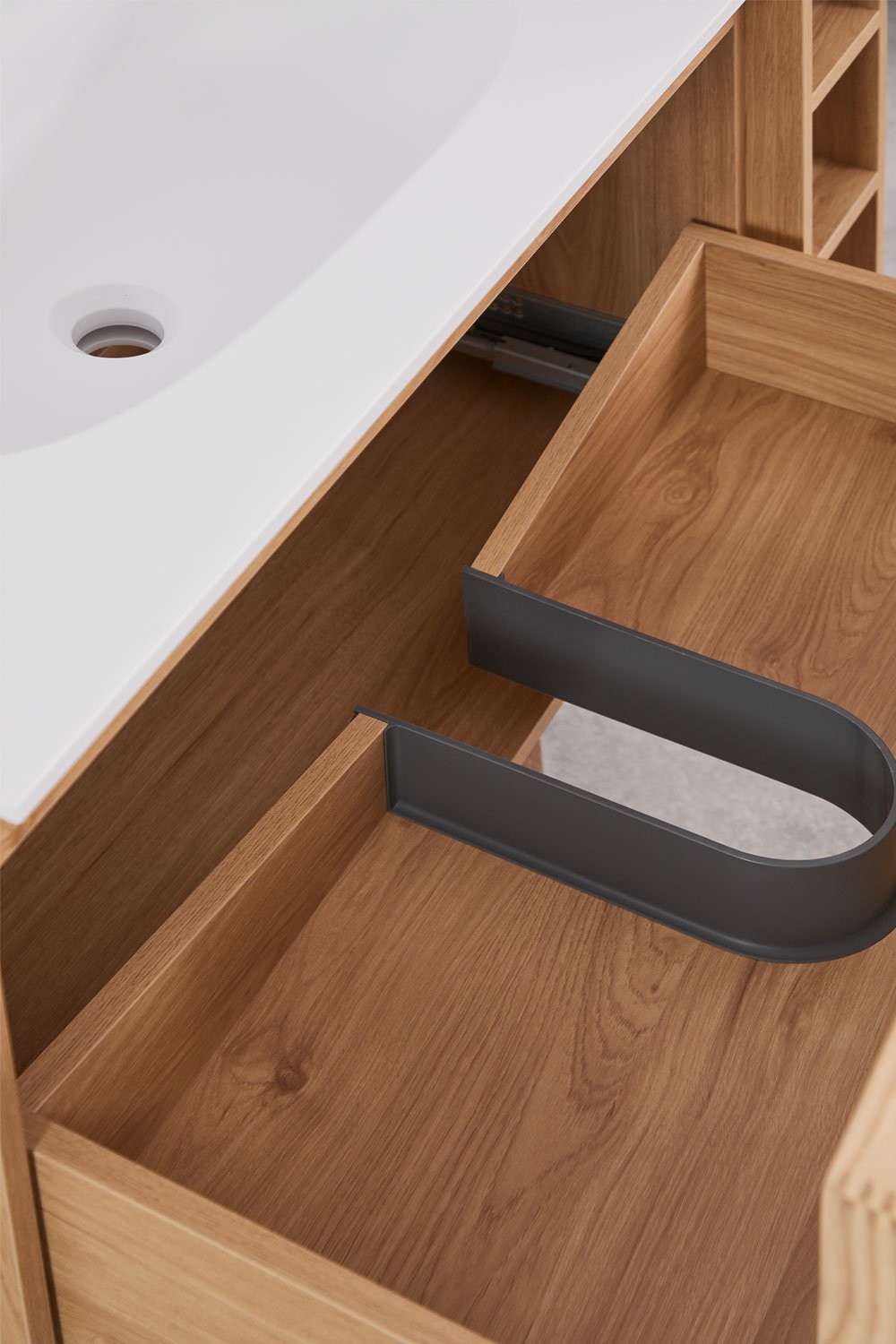 Conjunto de mueble de baño 100x50 cm suspendido en madera con lavabo integrado Endika, imagen de galer&iacute;a 4