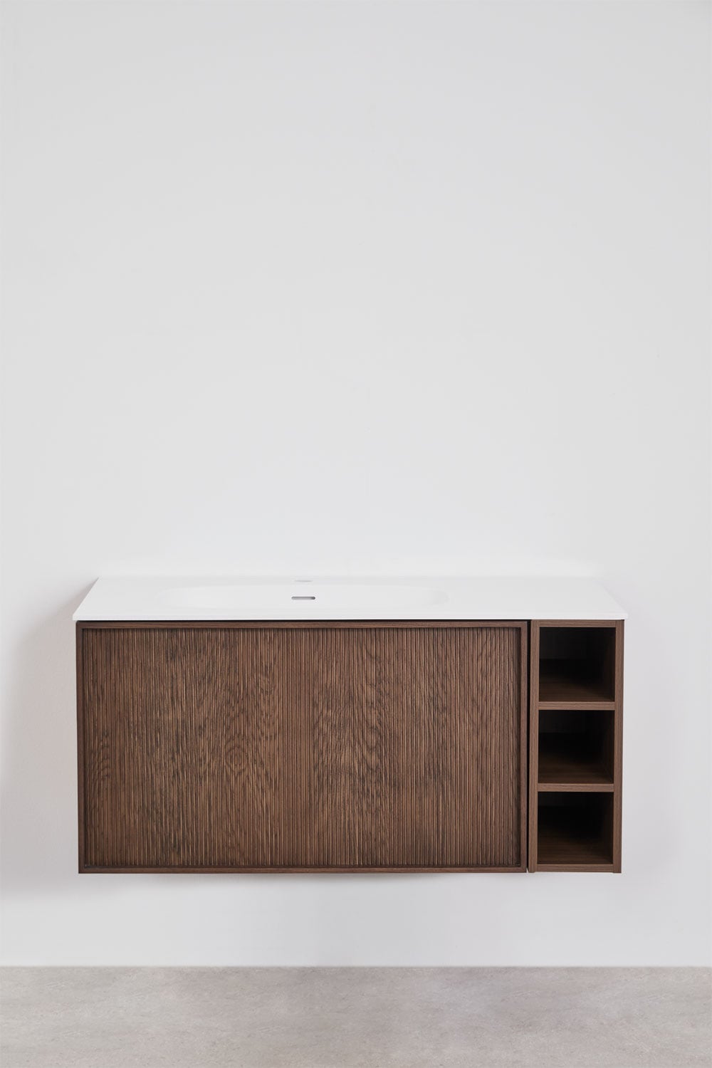 Conjunto de mueble de baño 100x50 cm suspendido en madera con lavabo integrado Endika, imagen de galer&iacute;a 1