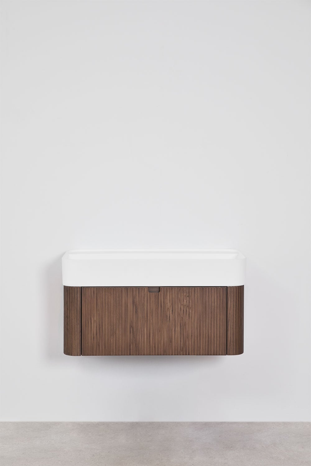 Conjunto de mueble de baño 80x40 cm suspendido en madera con lavabo integrado Saioa, imagen de galer&iacute;a 1