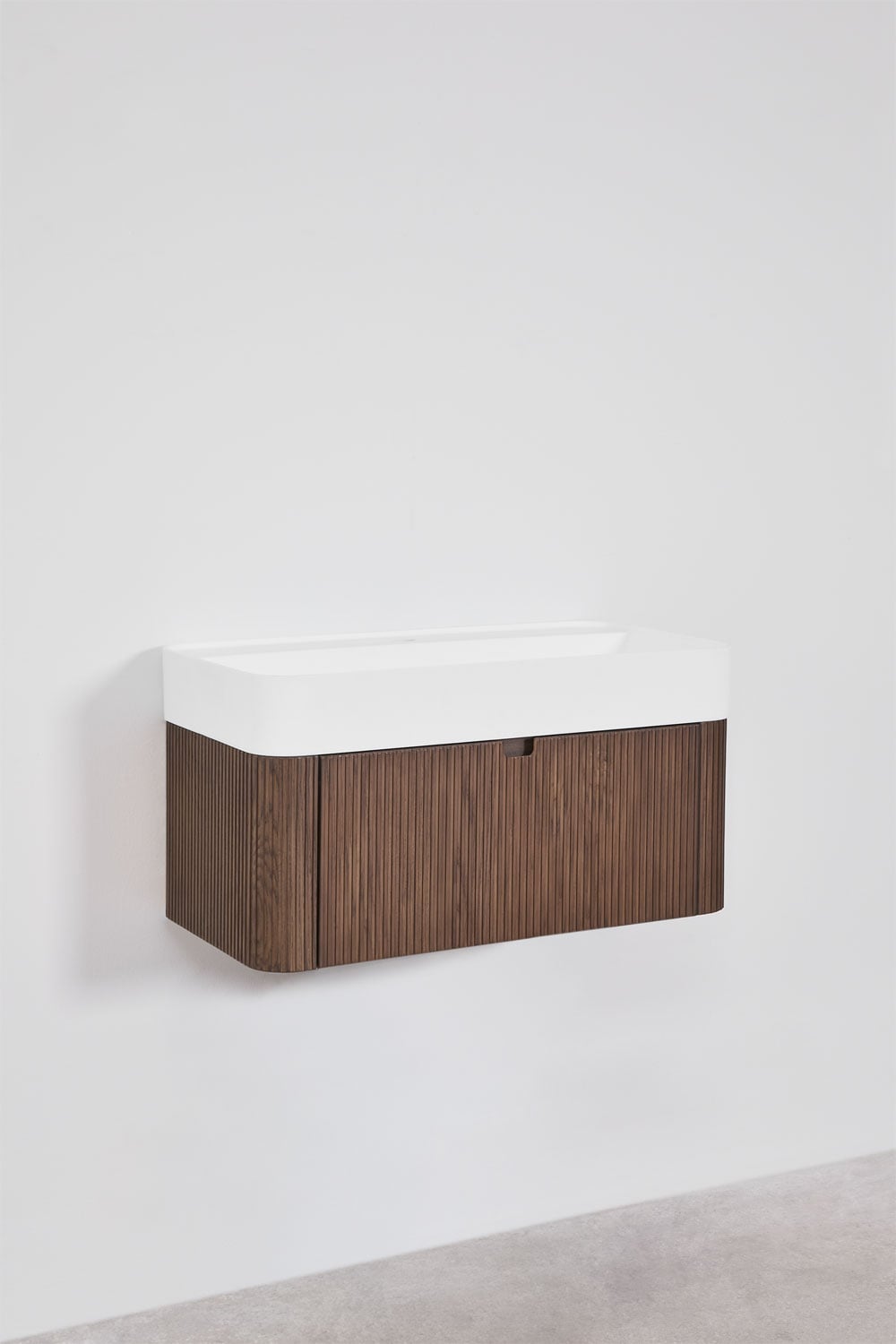 Conjunto de mueble de baño 80x40 cm suspendido en madera con lavabo integrado Saioa, imagen de galer&iacute;a 2