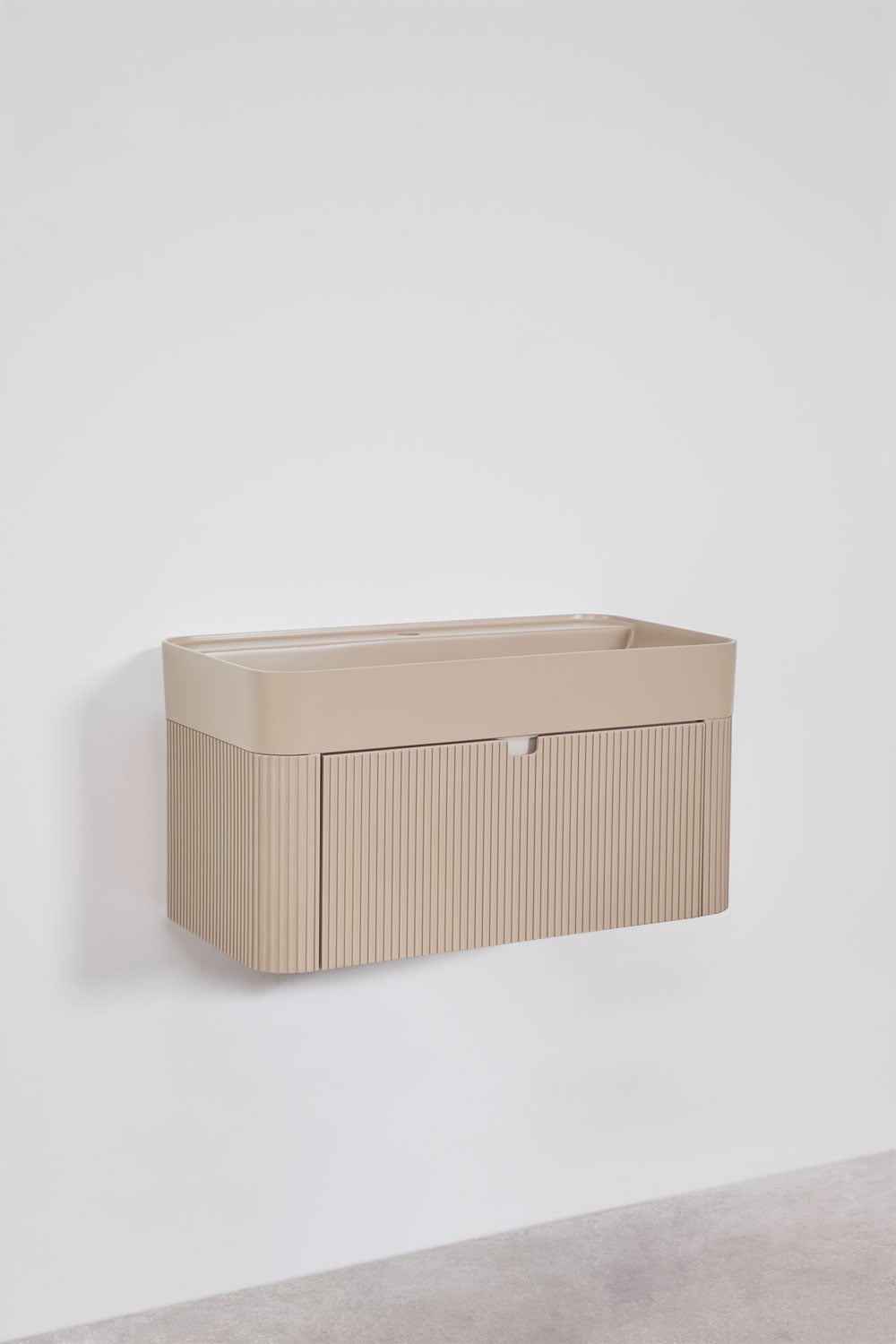 Conjunto de mueble de baño 80x40 cm suspendido en madera con lavabo integrado Saioa, imagen de galer&iacute;a 2