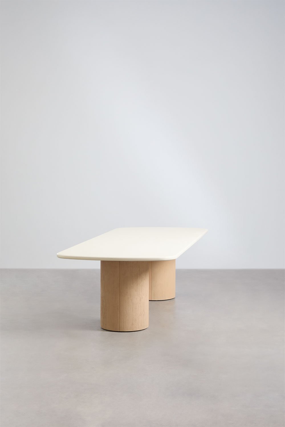 Set de mesa rectangular 270x110 cm y 2 bancos de jardín en cemento y madera de acacia Sharpay, imagen de galer&iacute;a 3