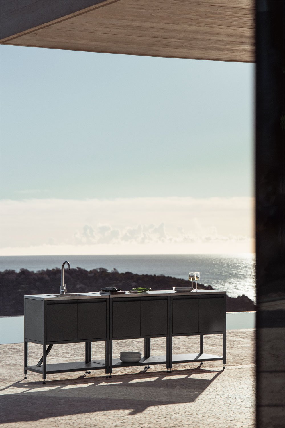 Cocina modular de exterior de 3 piezas con fregadero y almacenaje en acero Savona, imagen de galer&iacute;a 1