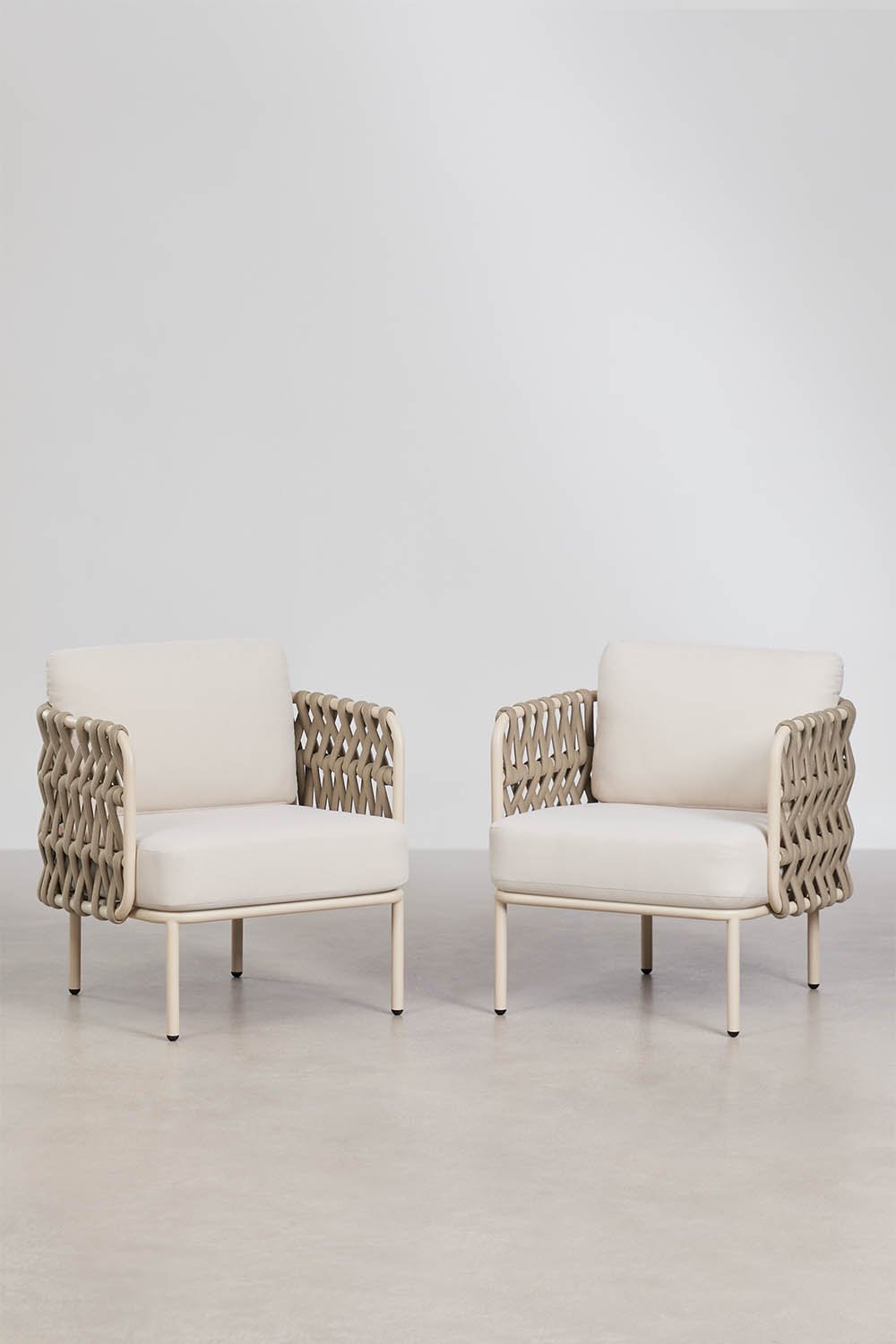 Pack de 2 sillones de jardín en aluminio y cuerda trenzada Tevary, imagen de galer&iacute;a 3