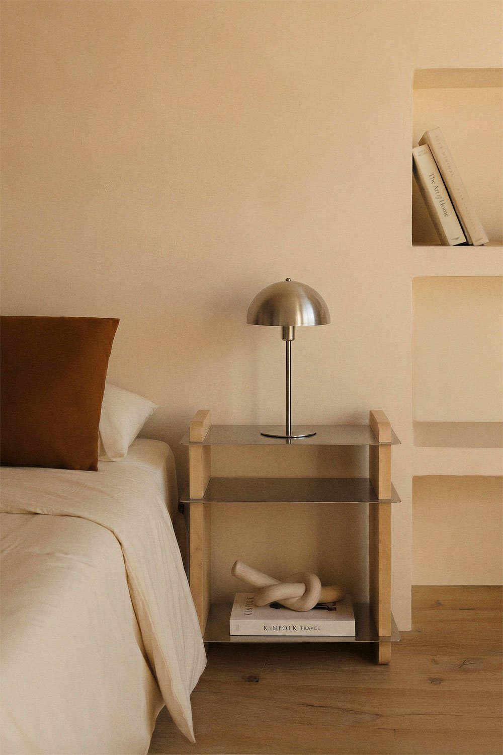 Mesita de noche rectangular 55x40 cm en madera de mango y acero Tokyo, imagen de galer&iacute;a 1