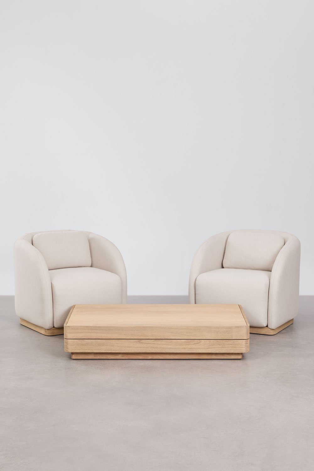 Conjunto de salón con 2 sillones y mesa de centro rectangular 130x75 cm en madera de acacia Verona, imagen de galer&iacute;a 1