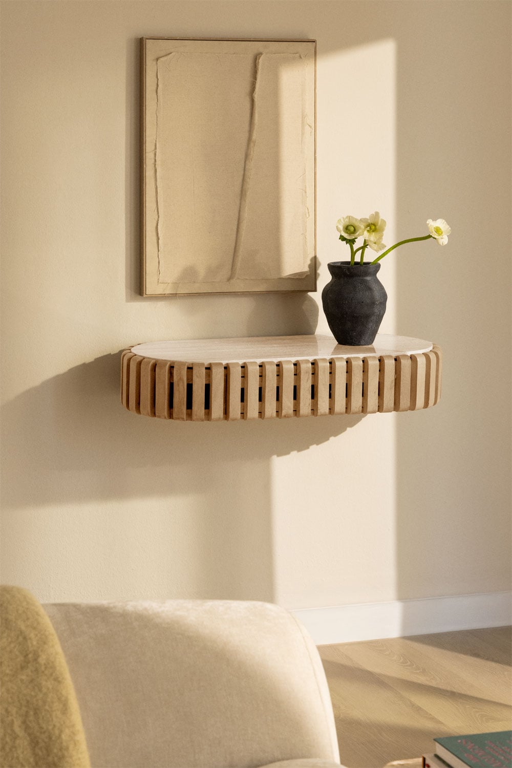 Consola recibidor de pared 90x40 cm en madera de mango y piedra natural Bytum, imagen de galer&iacute;a 1