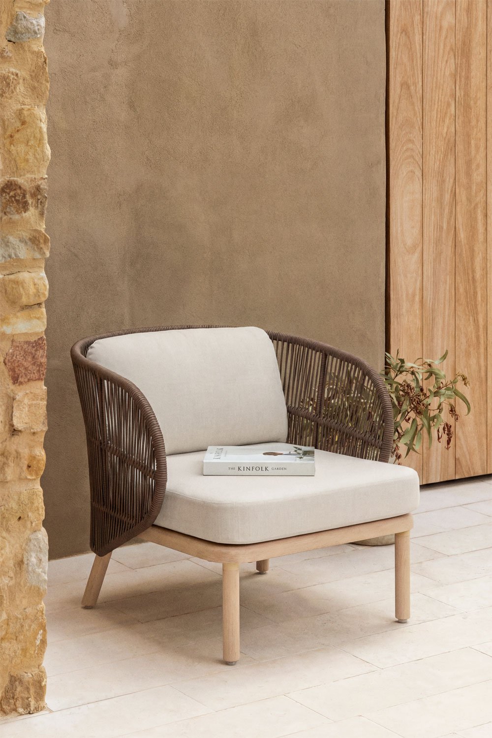Sillón de jardín en madera de acacia y cuerda trenzada Capri , imagen de galer&iacute;a 1