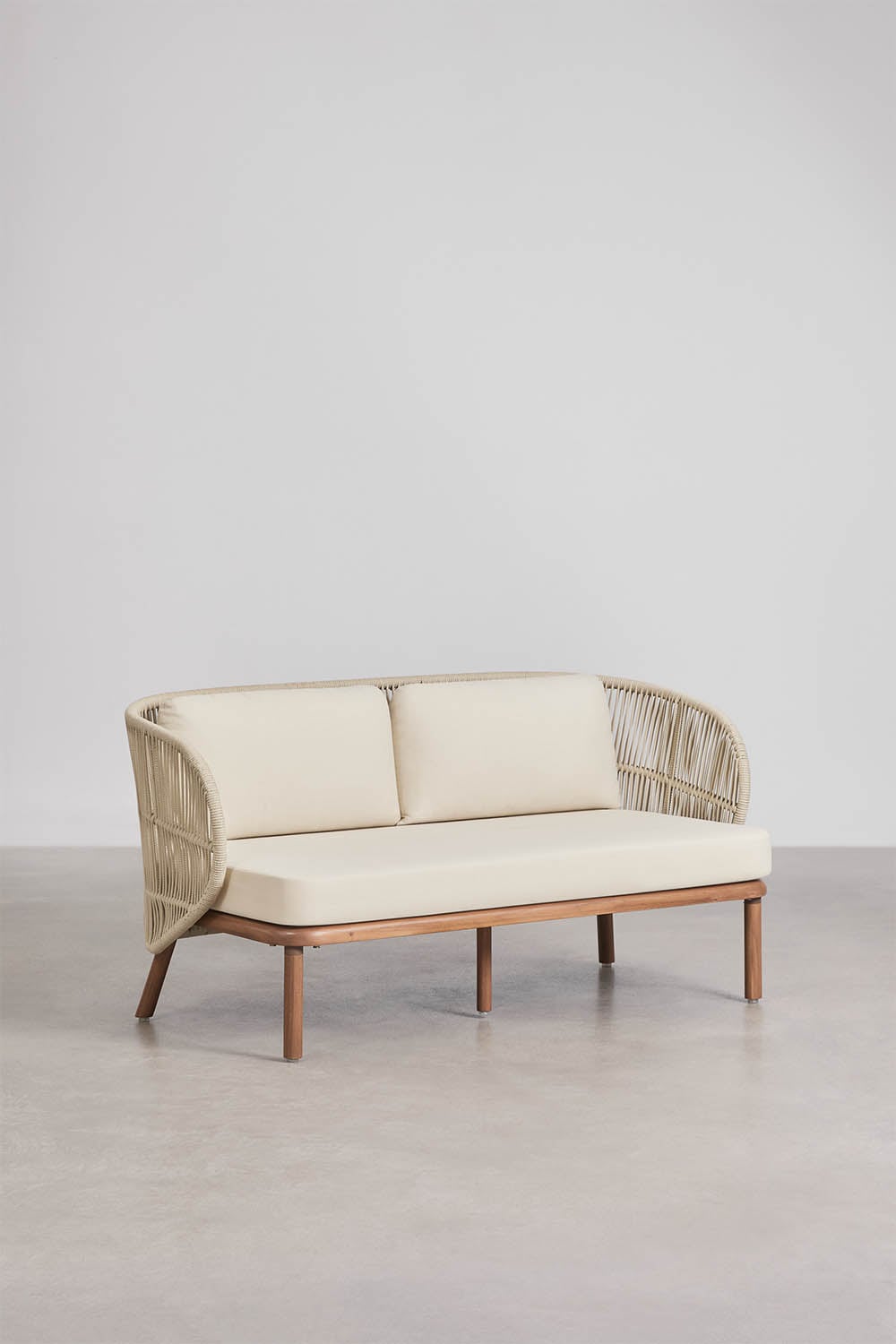 Conjunto de salón con sofá de 2 plazas en cuerda trenzada Capri y mesa de centro redonda Ø75 cm en cemento Layana, imagen de galer&iacute;a 2